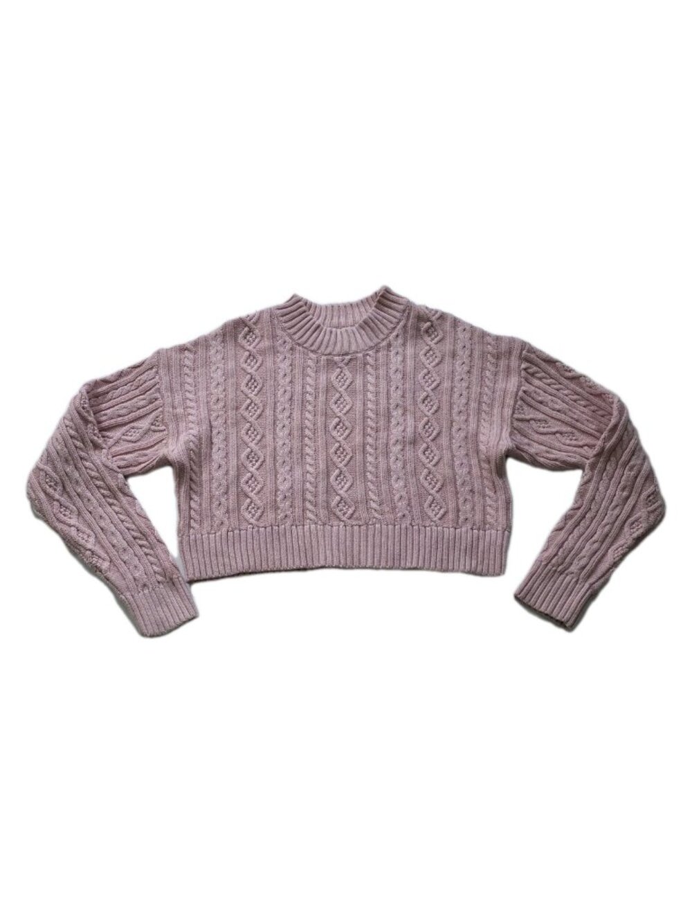 Gap x LoveShackFancy Cable Knit Cropped Sweater Womens M Light Pink Cotton Boho